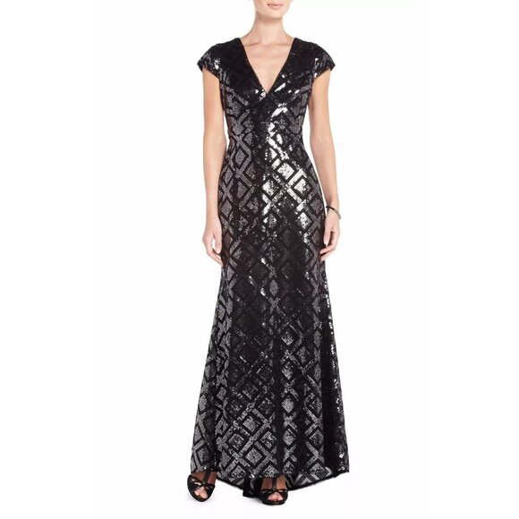 BCBGMaxAzria Dresses & Skirts - NWT BCBG MaxAzria Skylah Gown in Black Silver Sequin Grid V-neck Maxi Dress 4